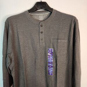 NWT Men's Members Mark Gray Heather Waffle Thermal‎ Henley Size XXL